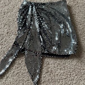 Silver Sequin Wrap Mini Skirt